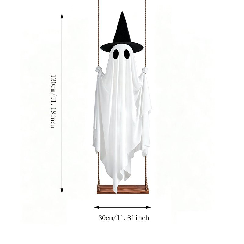 Outdoor Halloween Light-Up Ghost with Hanging Witch Hat | 4.3 ft Spooky Decor
