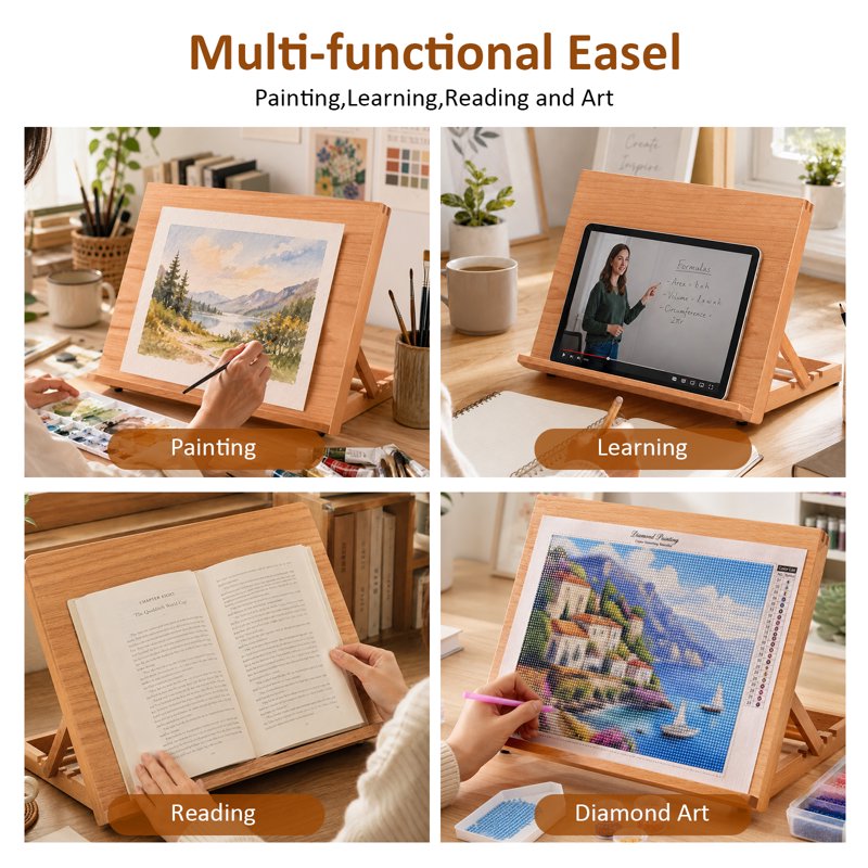 Portable Wood Drafting & Sketching Table Easel, Adjustable Angles, 16.5x12 Inch