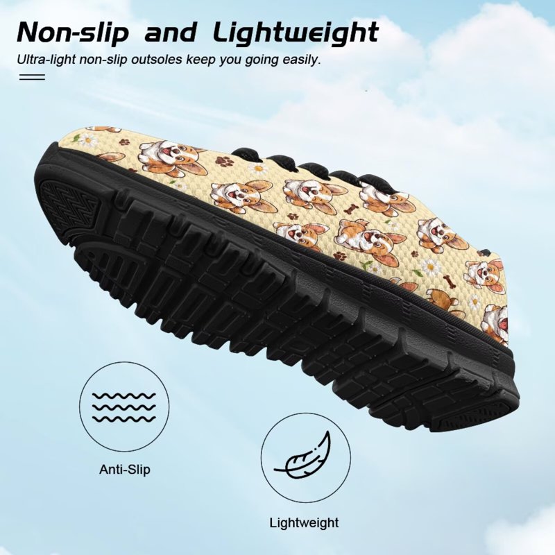Kids Casual Sneakers with Corgi Print - Lightweight Boys Girls Running Shoes