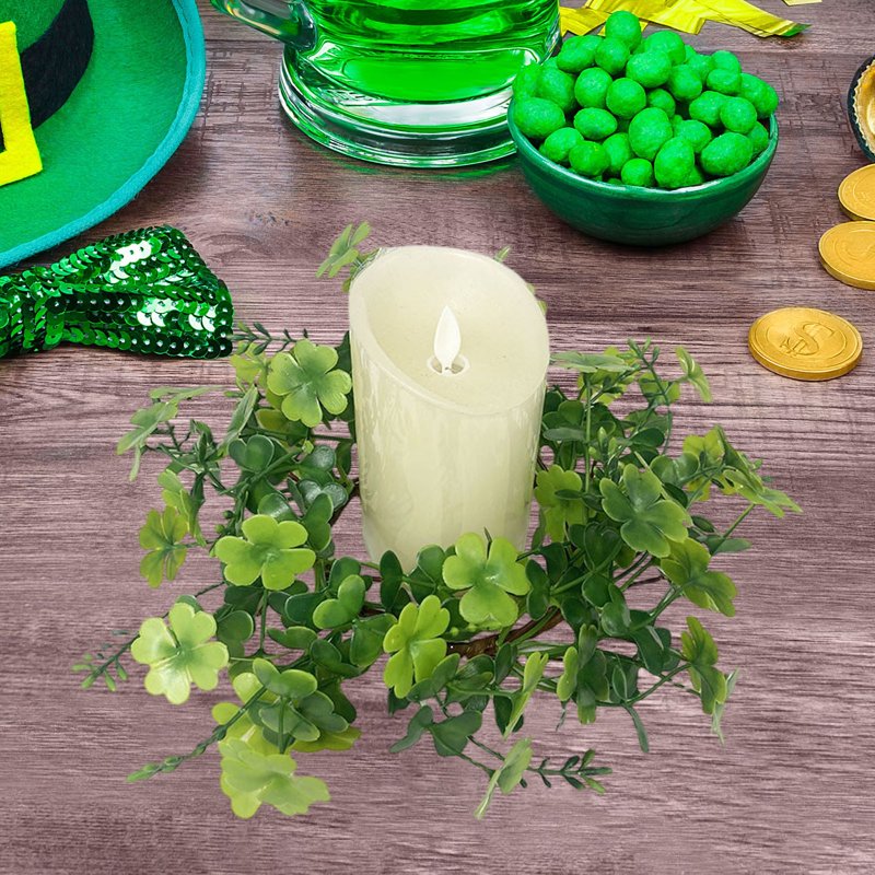 Festive Shamrock Candle Ring for St. Patrick's Day Holiday Decor - Green