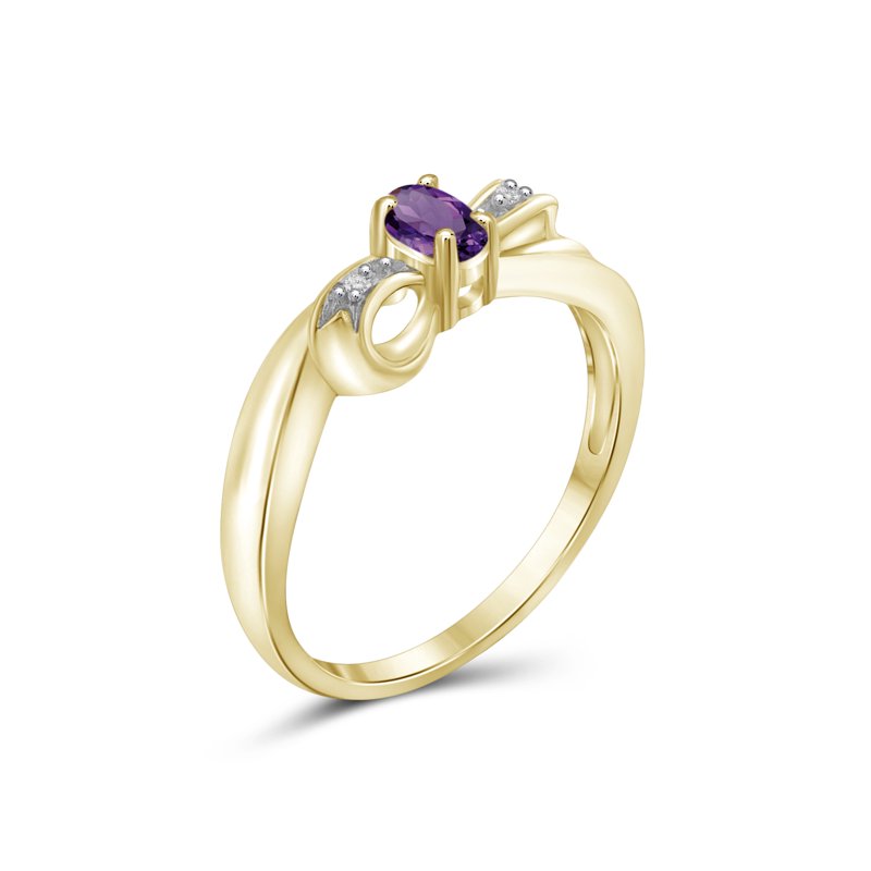 Amethyst Birthstone Ring 0.25 Carat Silver & White Diamond Accent, Hypoallergenic Gold Plated Jewelry for Women