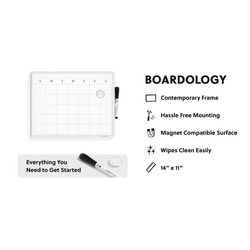 11x14 Magnetic Dry Erase Calendar Whiteboard - Reusable Planning Board
