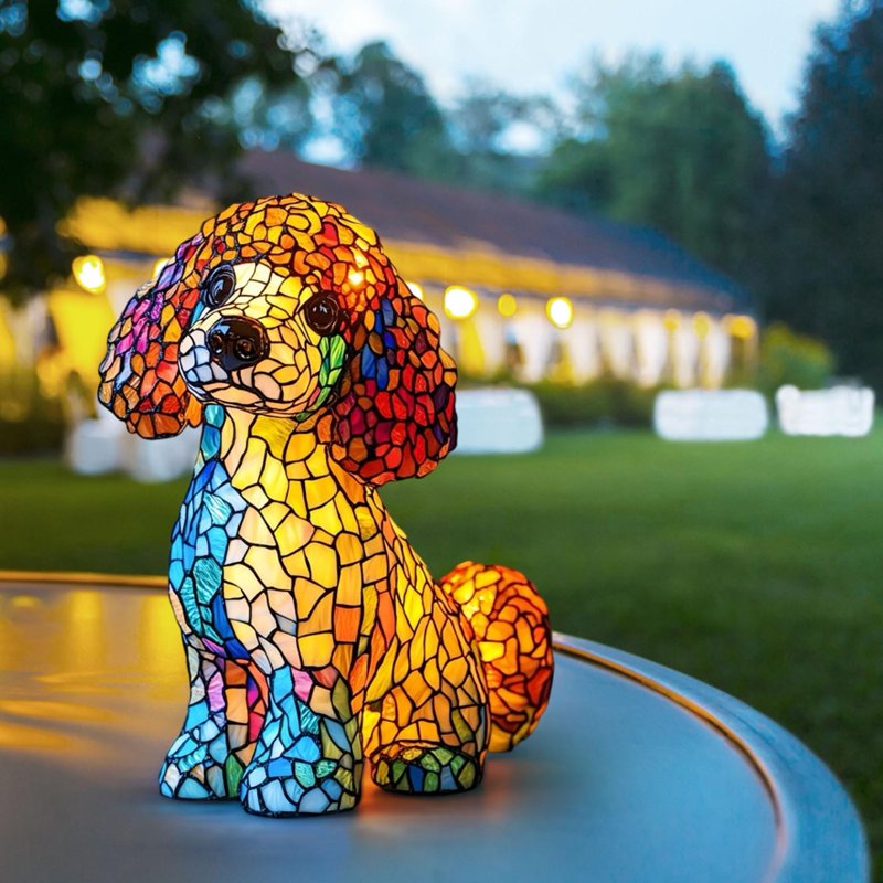 Cute Resin Poodle Night Light - Dog Themed LED Table Lamp for Home Decor