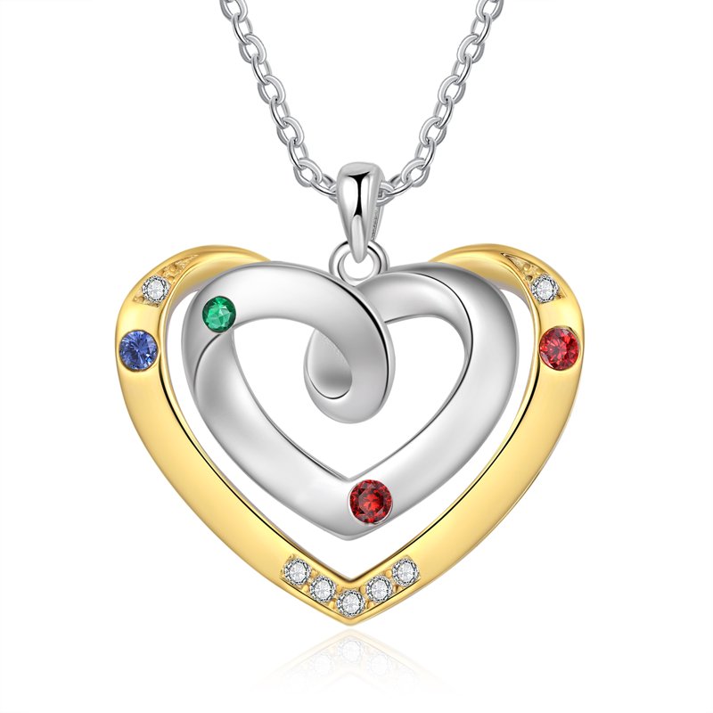 Personalized Family Necklace with Birthstones - Rhodium Plated Brass for Women