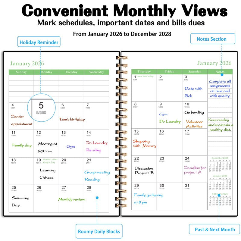 3-Year Monthly Calendar Planner 2026-2028 | Long-Term Schedule Organizer