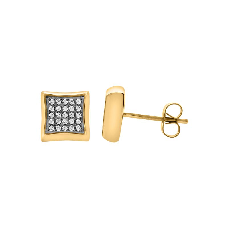 Men's Two-Tone Yellow IP Cubic Zirconia Stainless Steel Stud Earrings