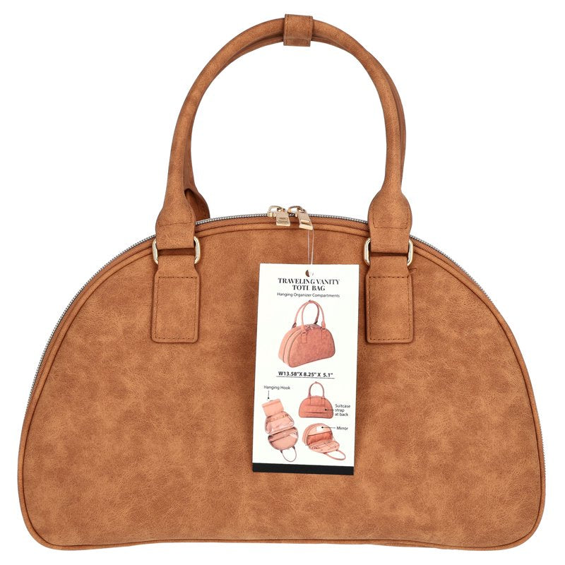 Travel Vanity Tote Bag Brown Organizer for Cosmetics & Toiletries