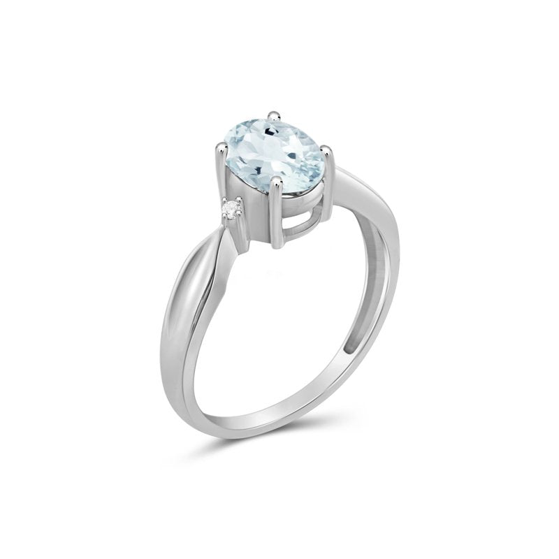 Sterling Silver Aquamarine & White Diamond Accent Ring - 1.15 Carat Gemstone