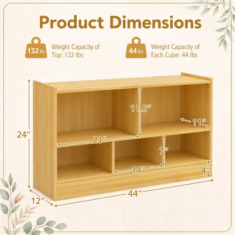 Kids 2-Shelf Toy Storage Bookcase with Cubes - Wooden Organizer for Children's Room