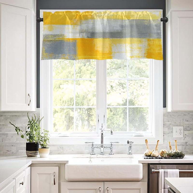 Modern Abstract Window Valances 2 Pack - Blackout Curtains for Living Room and Kitchen