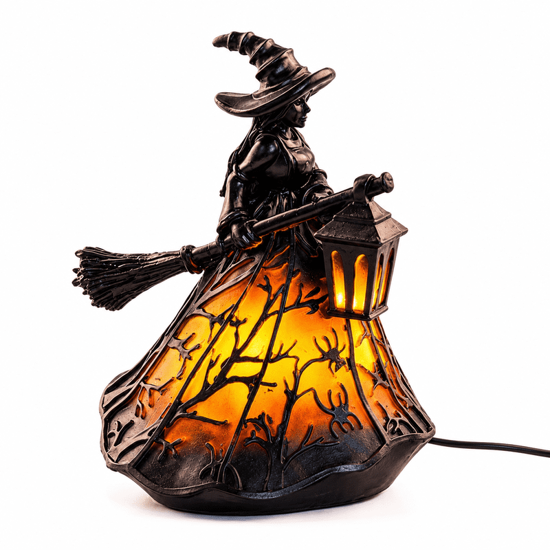 Halloween Witch Resin Lamp with Lights - Gothic Witch Decor for Home & Party