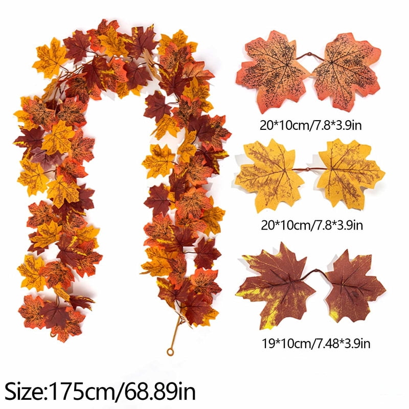 Autumn Maple Leaf Garland - 68.9 Inch Fall Decor for Mantle, Door, Wall & Window