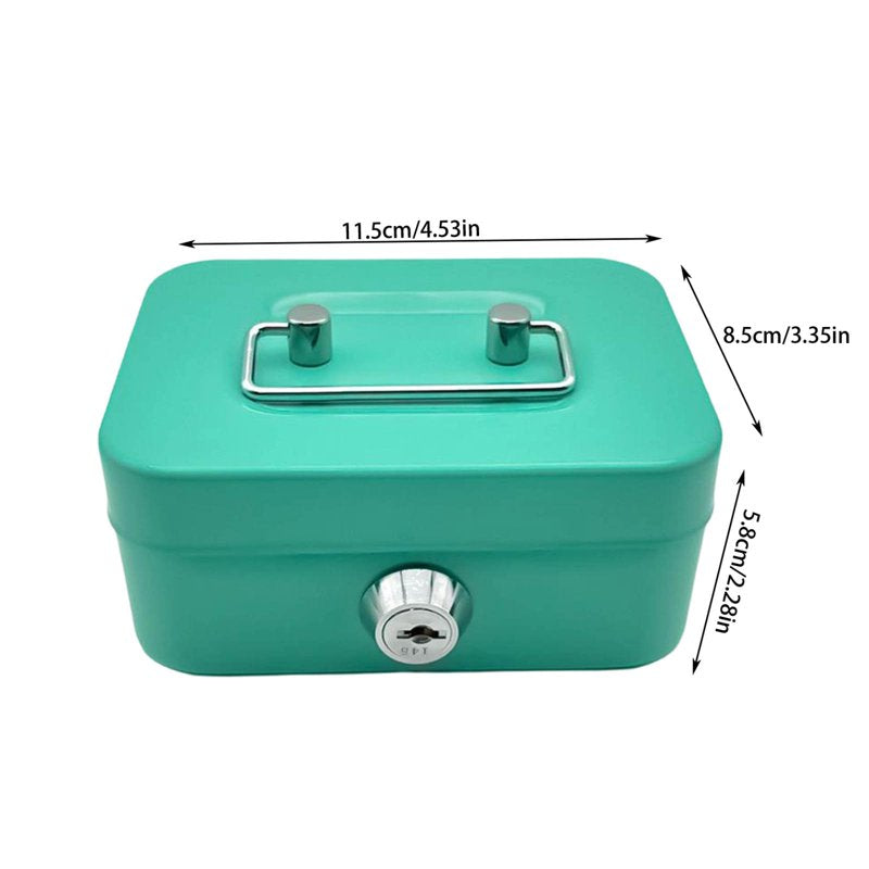 Mini Metal Cash Box with Lock and Handle - Coin & Money Organizer for Kids