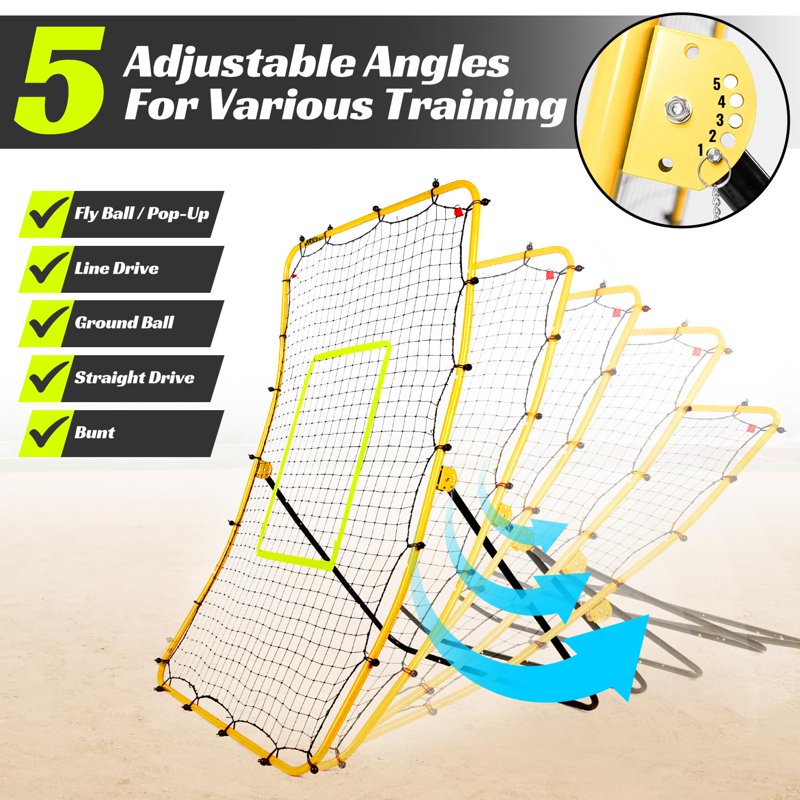 Baseball Rebound Net with 5 Adjustable Angles, 68 x 44 inches, Weather-Resistant Training Equipment