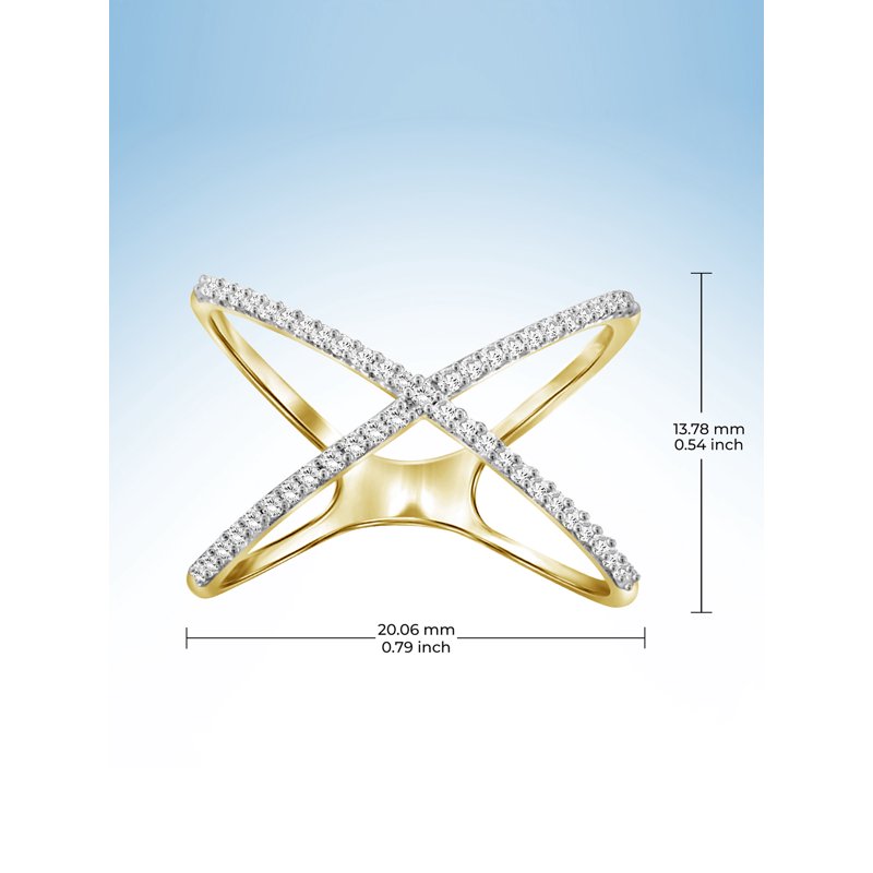 White Diamond Engagement Ring 14K Gold Plated Silver Cross Band - All Sizes