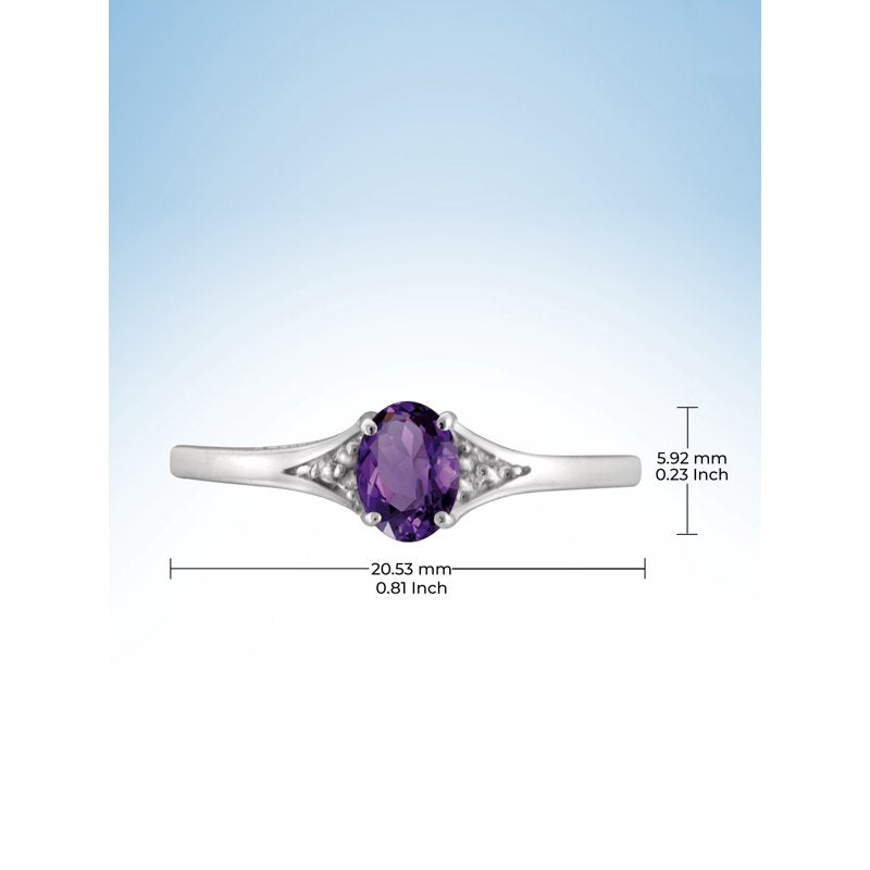 Amethyst Gemstone Ring with White Diamond Accents - Sterling Silver Birthstone Jewelry for Women