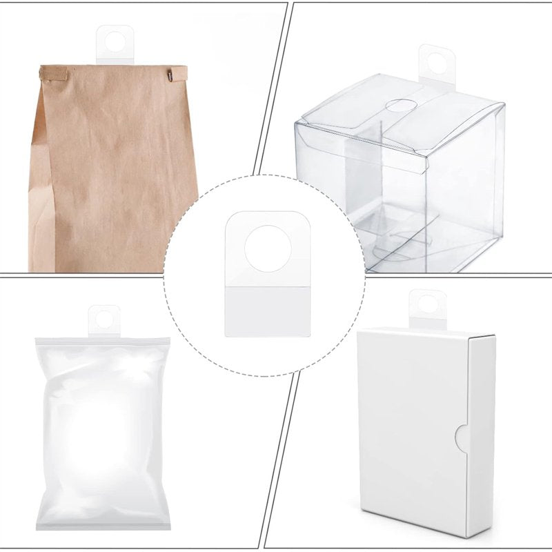 300 Self Adhesive Clear Plastic Hanging Tabs for Retail Display