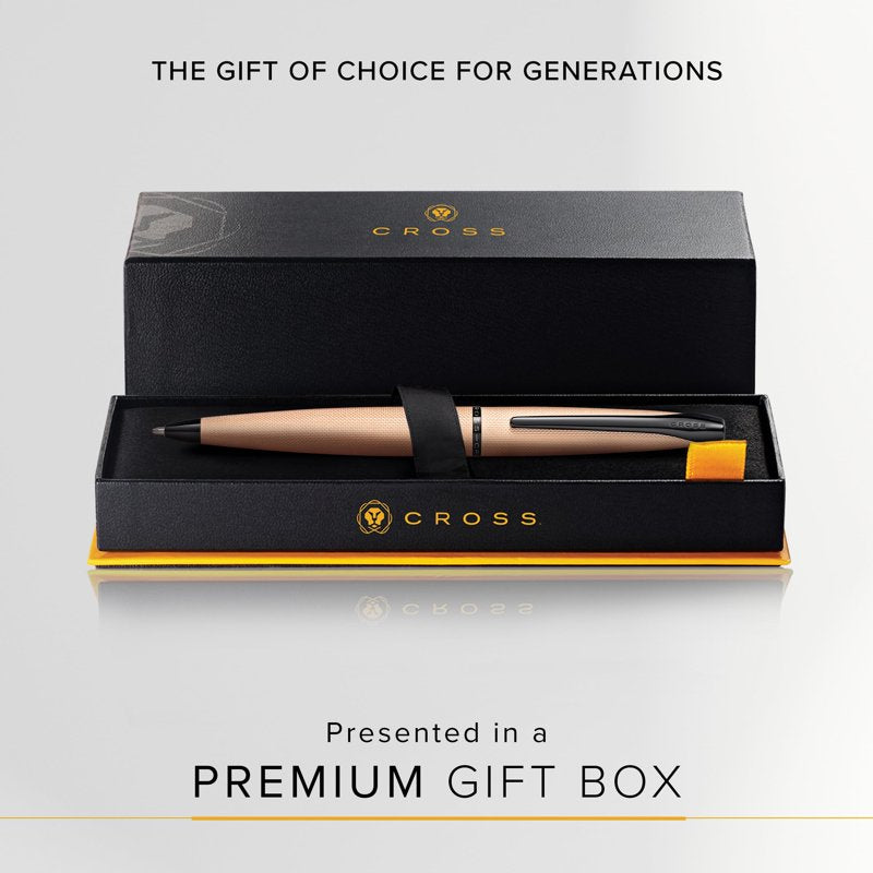 Cross ATX Brushed Rose Gold Ballpoint Pen with Diamond-Pattern Engraving and Polished Black PVD