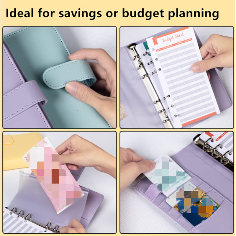 Money Saving Binder with Zipper Cash Envelopes and Budget Planner - Purple, Blue, Black, Pink