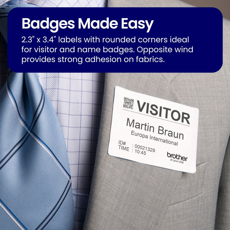 Brother Die-Cut Name Badge Labels 2.3 x 3.4 Inches White Paper 260 Labels per Roll