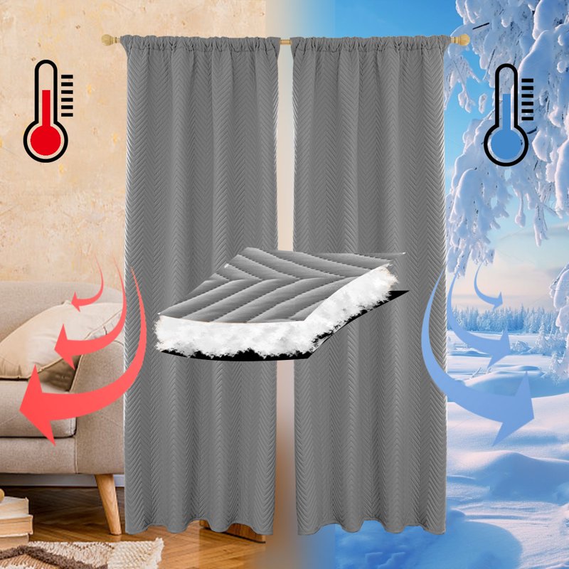 Thermal Blackout Curtains for Winter - Soundproof & Windproof 55x102 Gray