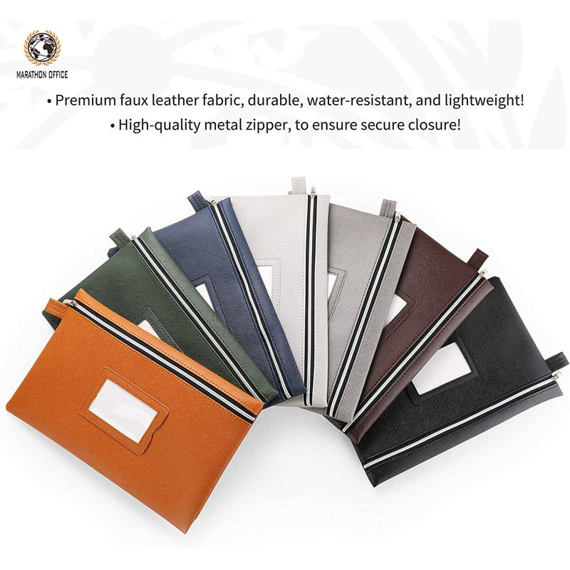7-Piece Faux Leather Bank Deposit & Cash Organizer Bag Set - Water-Resistant