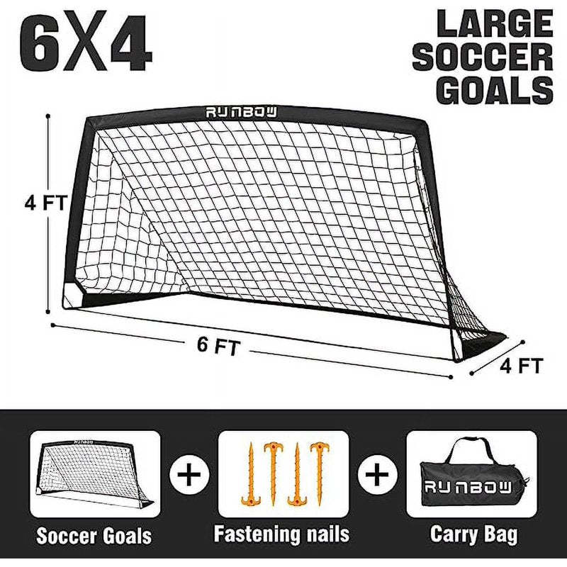RUNBOW 6x4 ft Portable Kids Soccer Goal with Carry Bag – Black