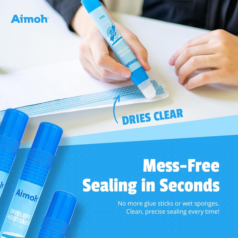 Envelope Moistener with Adhesive - Fast-Drying Clear Glue Stick, 4 Pack