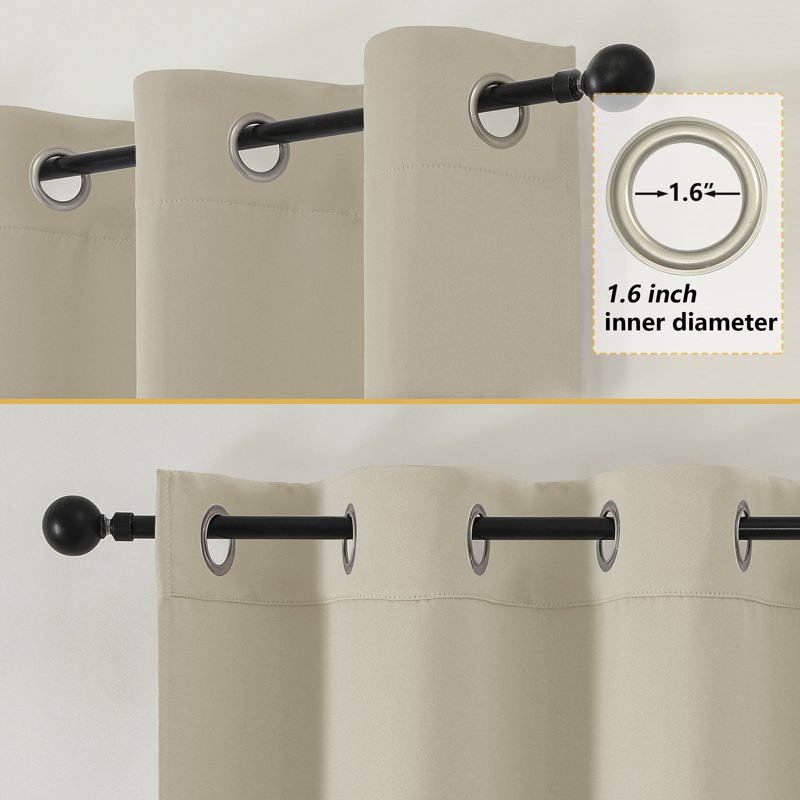 Blackout Curtains 63 Inch Length Thermal Insulated Noise Reducing Grommet Window Drapes