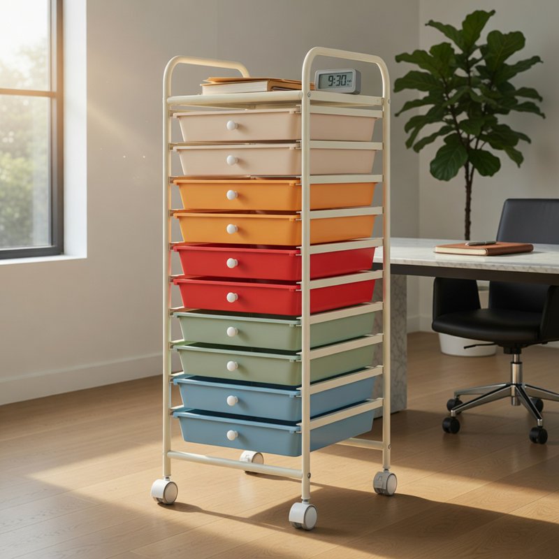 10-Drawer Rolling Storage Cart with Casters for Home & Office, Multicolor