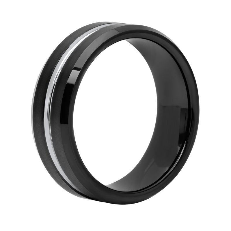 Men's 8mm Tungsten Grooved Comfort Fit Wedding Band - Black Ion Plating