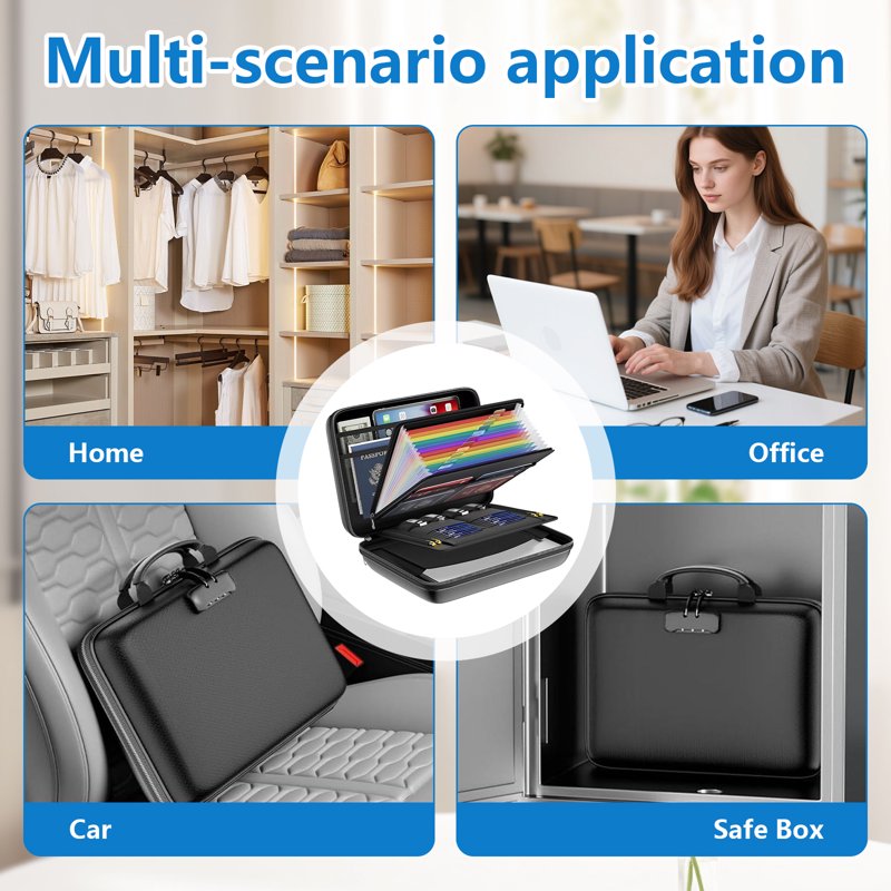 Fireproof Document Box with Lock - Hard Shell Case for Important Files & Valuables