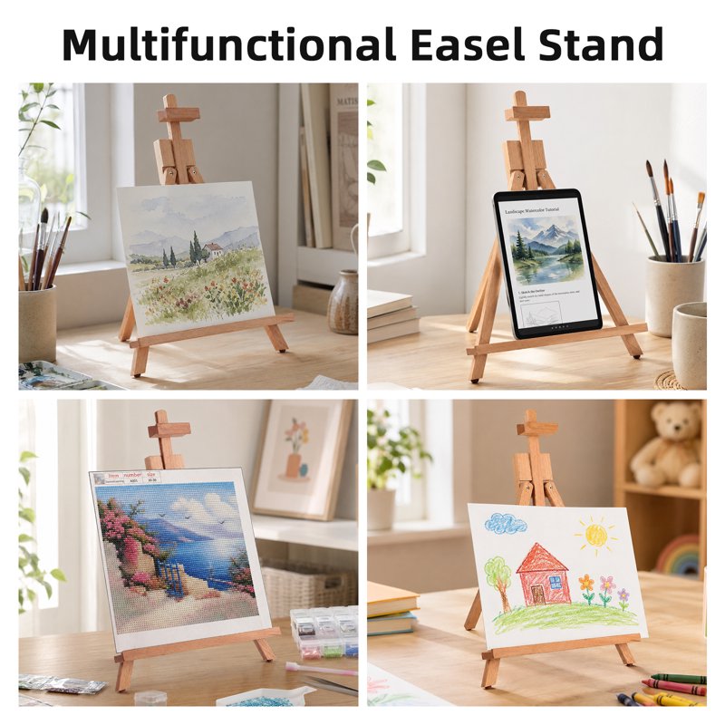 25-Inch Beechwood Tabletop Easel for Painting & Display, Adjustable Art Stand