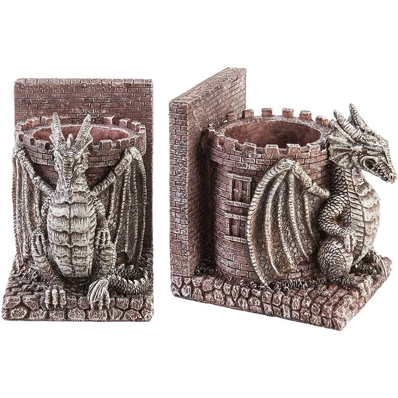 Dragon Castle Bookends with Pencil Holders - Fantasy Decor