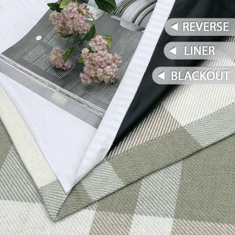 Blackout Plaid Curtain Set - Insulating Room Darkening Window Drapes