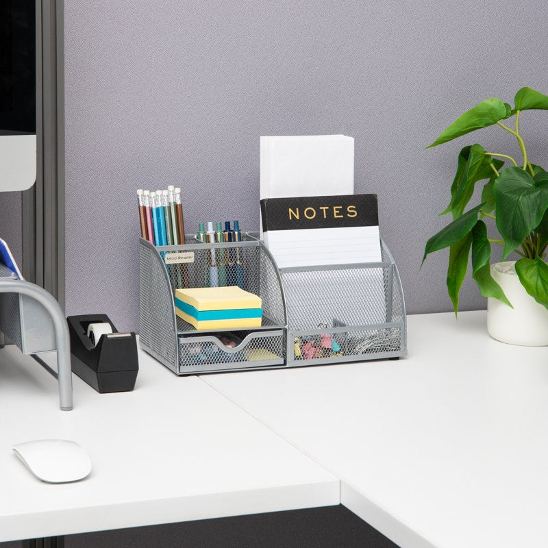 Desktop Organizer with 7 Compartments - Metal Mesh Office Storage