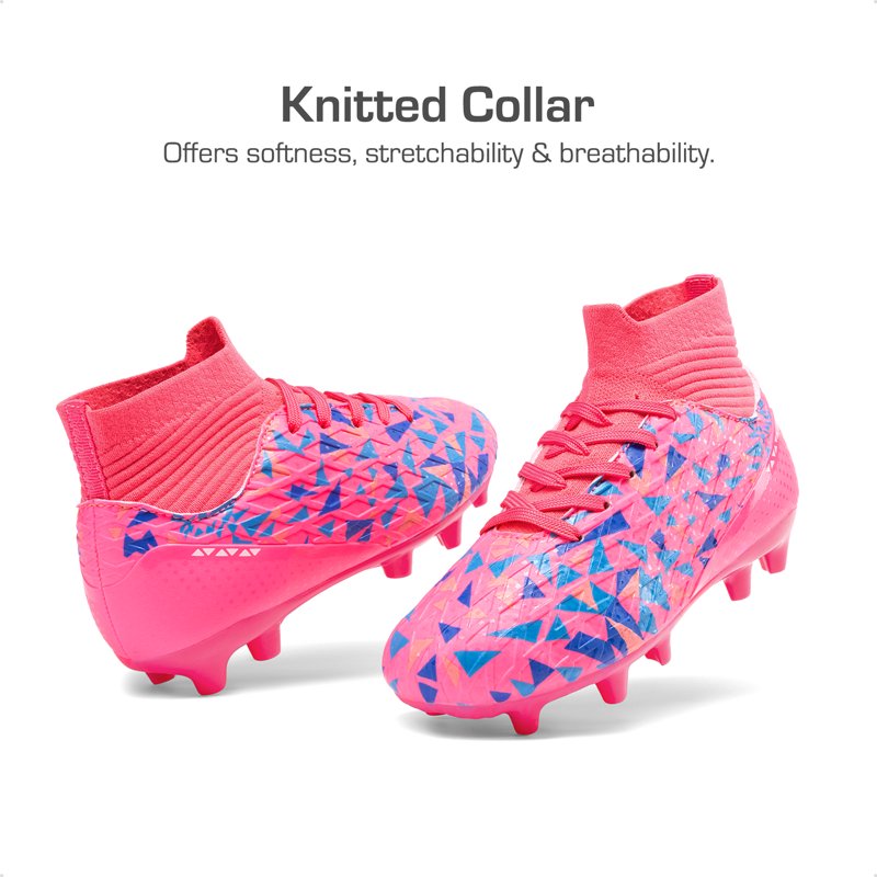 Dream Pairs Boys Football Cleats Youth High Top Firm Ground Soccer Shoes - Hot Pink/Royal Blue