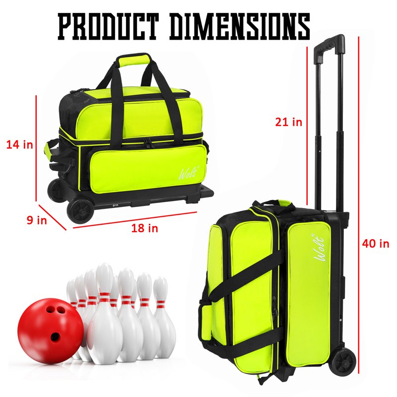 WOLT Lemongreen Lemogreen Double Roller Bowling Bag for 2 Balls - Retractable Handle 40"