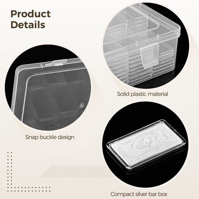 1 oz Silver Bar Storage Box with 100 Compartments - Clear Acrylic Organizer for Silver Coins and Bars