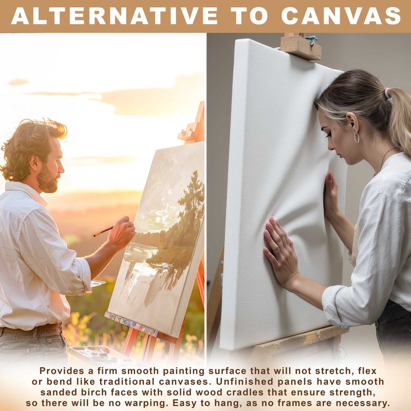 Unfinished Cradled Wood Panels for Painting - 20x24 Inch, 2 Pack, Gallery Birch Canvas Boards for Acrylic, Oil, Mixed Media