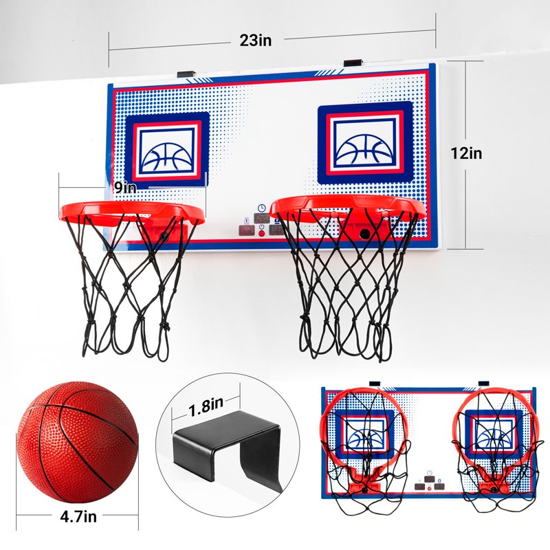Indoor Over-the-Door Basketball Hoop with Electronic Scoreboard & LED Lights