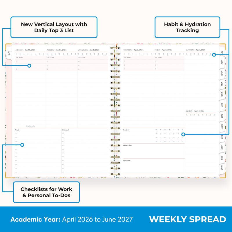 Academic Planner Calendar 15 Months, Dated Weekly & Monthly Organizer, April 2026 - June 2027, 8.5x11 Inches, Storage Pocket, Ruler, Sticky Notes & Stickers