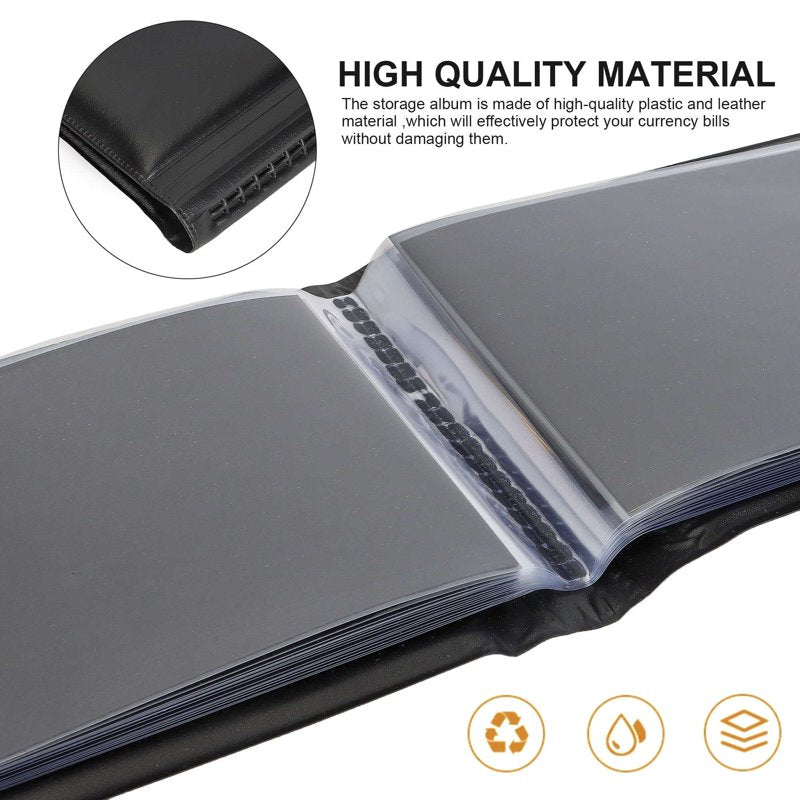 Currency Collecting Album with 60 Pockets, Leather Money Storage Book for Banknotes & Stamps