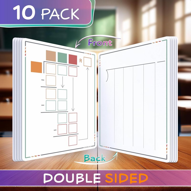 Math Practice Dry Erase Sheets - Double-Sided Whiteboard for Division Learning, 9x12 Inches, 10-Pack