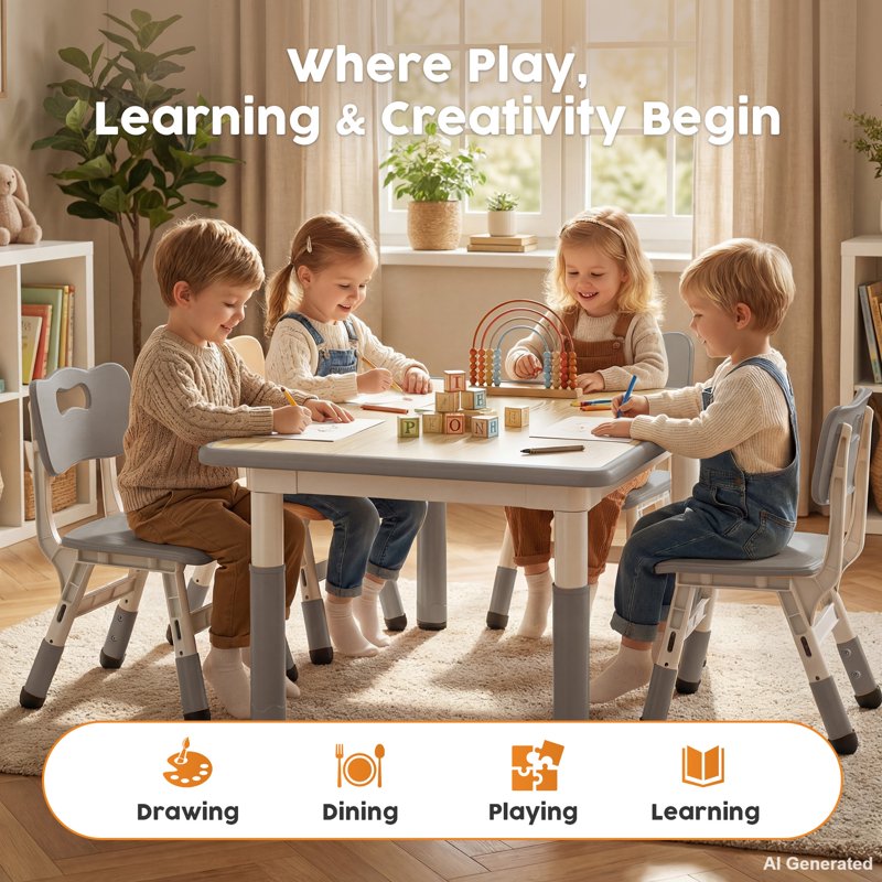 Kids Adjustable Height Table and Chair Set for Play & Learning - Spacious, Stable, Easy Assembly