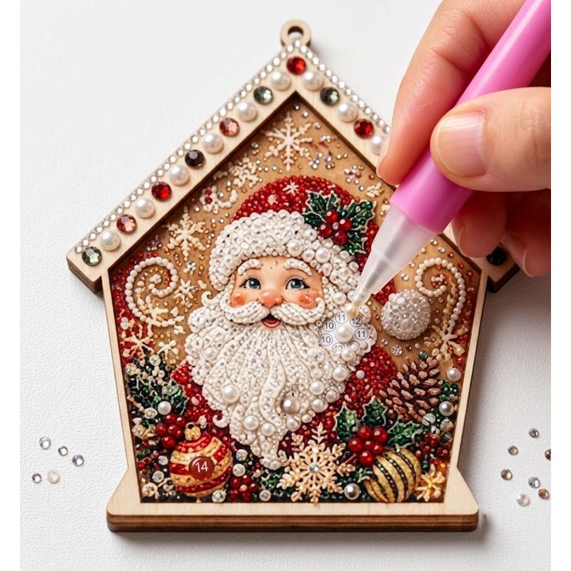 DIY Christmas Pearl Diamond Art Kit Wooden House Ornament Holiday Decoration