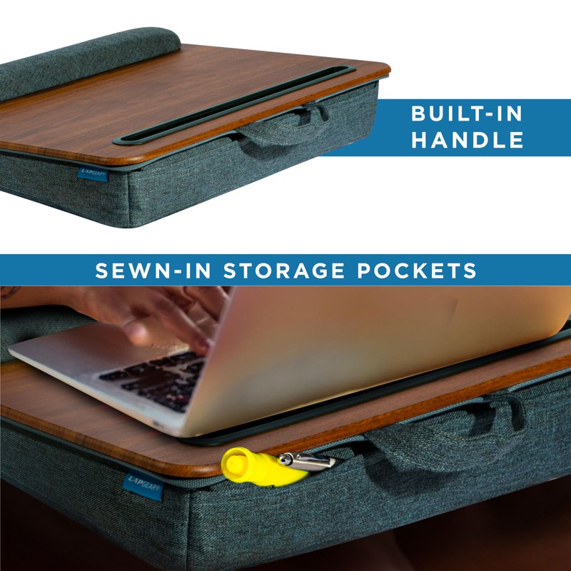 LapGear Portable Lap Desk with Cushion - Espresso Woodgrain, Fits 15.6-Inch Laptop