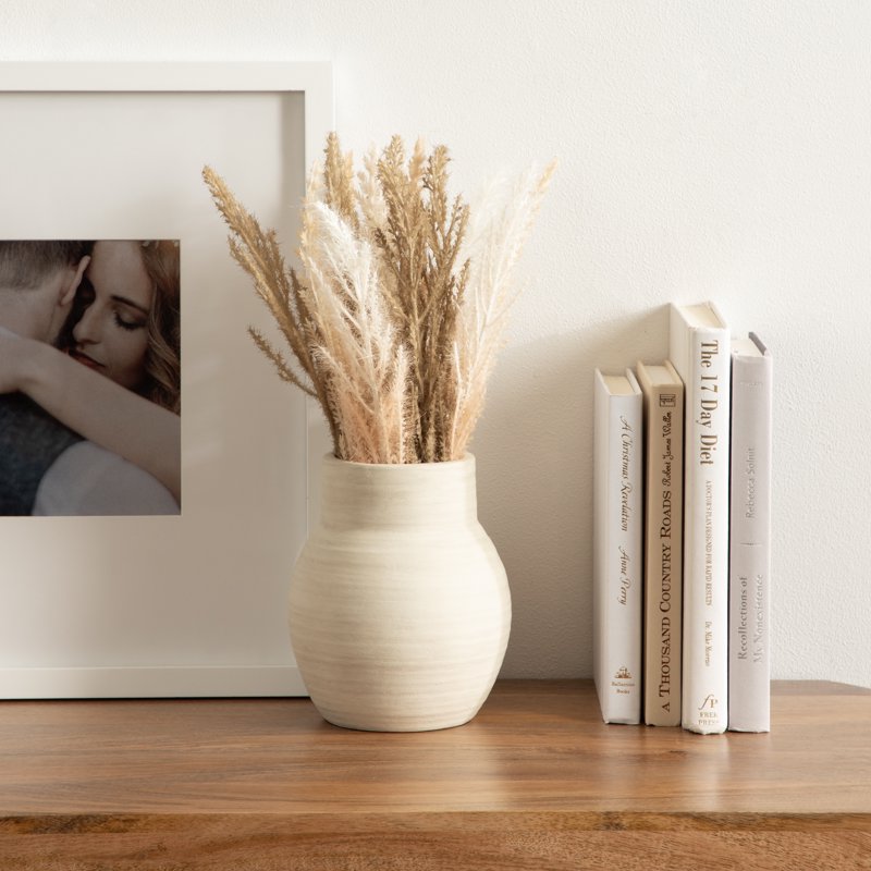 Artificial Pampas Grass Arrangement in Cement Vase - Indoor Decor