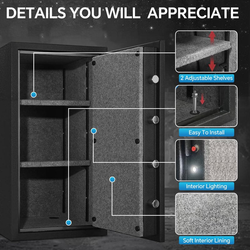 Biometric Fireproof Safe Box with Digital Keypad and Removable Shelves - Home & Office Security
