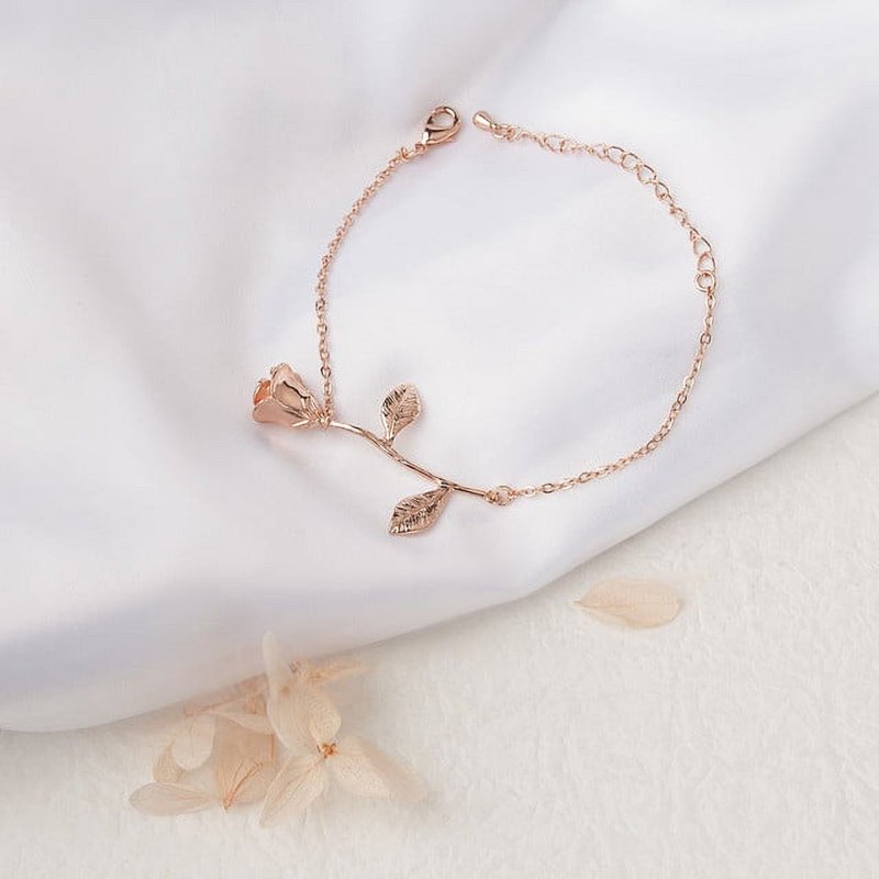 Rose Gold Brass Flower Bracelet Jewelry for Her - Gift Set with Gift Box